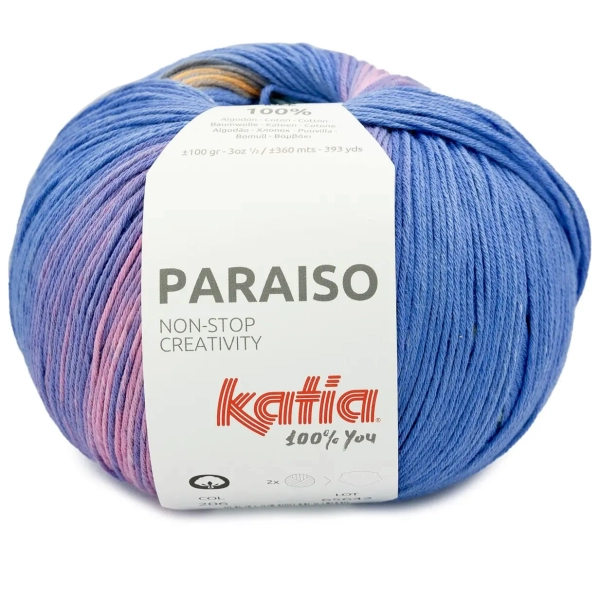 Cotone Paraiso New Katia Filati gomitolo 100 gr colore 206 Blu Giallo Arancione Malva shop online prodotti sito merceria il mio lavoro